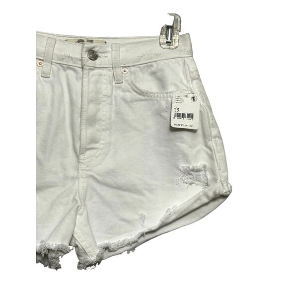 Free People Lasso Denim Short Distressed High Rise Buttoned White Women's 25 NWT - Picture 4 of 10